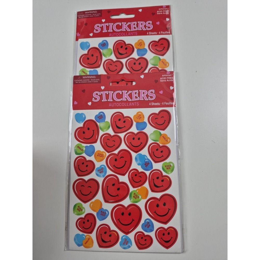 NEW Vintage Amscan Stickers Valentine Hearts Two Sealed Packs 8 Total Sheets - Picture 1 of 6